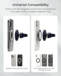 Compatible Air Vent Car Phone Holder. Unversal Magnetic Car Phone Mount for iPhone 12/13/14/15/16 Series & Android Phones via Included Magnetic Ring Adapter