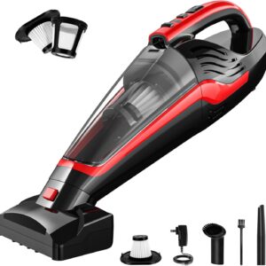 Pet Hair Handheld , Car  Cleaner Cordless Rechargeable, Hand  with Reusable Filter and Motorized Brush for Carpet, Couch & Stairs, Red, 17"X 5"X 6.6"