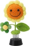 Car Decoration, Knitted Sunflower Home Office Dashboard Decoration Accessories, Wobble Figure Flower, Wobble Figure Gift for Men, Women, Friends, Families, Friends, Colleagues, Crochet Flower
