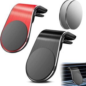 2-Pack Strong Magnetic Car Phone Holder - 360° Rotatable L-Shape Air Vent/Dashboard Mount for iPhone, Samsung, Huawei - Super Sticky Magnet, Universal Smartphone Cradle (Black + Red)