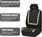 Car Seat Covers Full Set, Breathable Premium Cloth Automotive Seat Cover, Universal Front and Rear Seat Covers, Easy to Install Car Accessories for Most Cars Trucks SUV (Beige)
