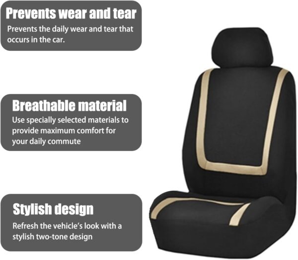 Car Seat Covers Full Set, Breathable Premium Cloth Automotive Seat Cover, Universal Front and Rear Seat Covers, Easy to Install Car Accessories for Most Cars Trucks SUV (Beige)