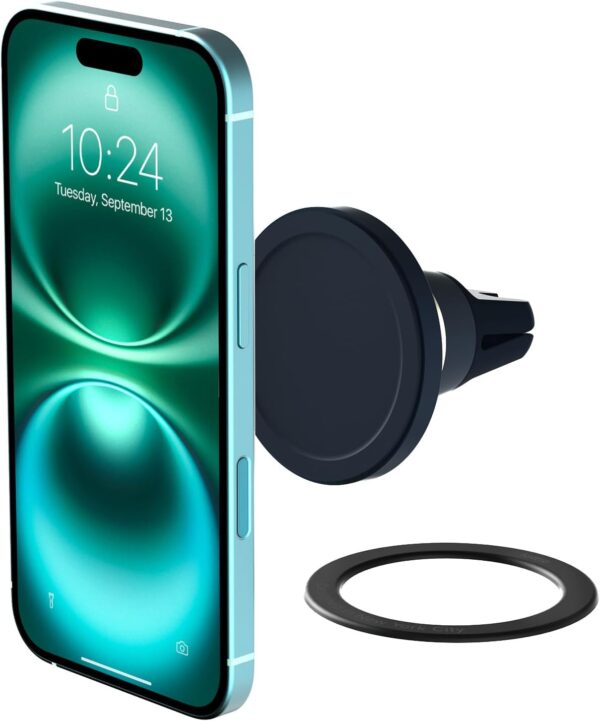 Compatible Air Vent Car Phone Holder. Unversal Magnetic Car Phone Mount for iPhone 12/13/14/15/16 Series & Android Phones via Included Magnetic Ring Adapter