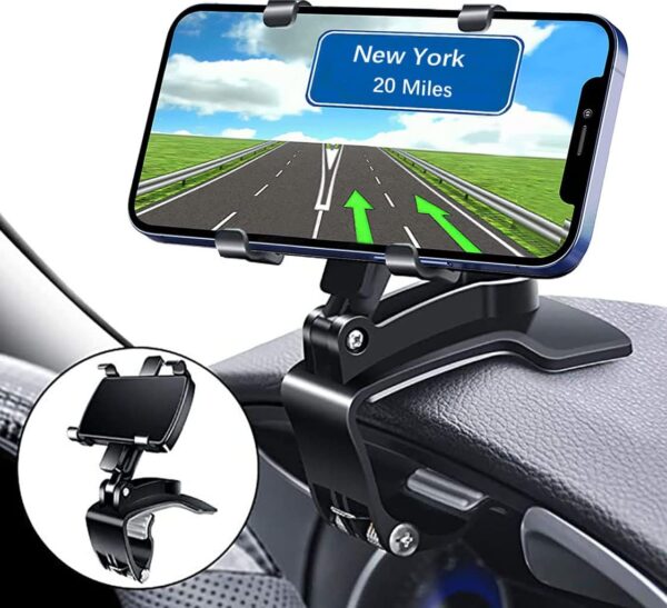 Universal Car Phone Mount — 360° Rotating Dashboard Phone Holder [Upgraded Clip: Never Falls Off], Designed Specifically for Smartphones