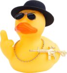 Car Rubber Duck Ornament, Cool Yellow Duck Car Dashboard Decorations Accessories with Top Hat Necklace Sunglasses and Cool Prop (9 cm, Black)