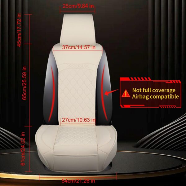 2PCS Leather Car Seat Covers Front – Universal Fit for Sedan, SUV, Van, Waterproof PU Leather, Airbag Compatible, Anti-Slip Backing, Easy Install with Storage Pocket (Off-White)
