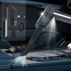 Handheld Car Cleaner, 120W Powerful Suction Household Car Cleaner with Multi-Nozzles, Rechargeable Dual Use Wet and Dry Car Cleaning Tool Suitable for Kitchen Beauty Cleaning (Black)
