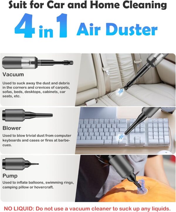Handheld  Cleaner 16000Pa High Power Car  with Brushless Motor, 4 in 1 Compressed Air Duster 90° Foldable Air Blower for Home Office Car Keyboard