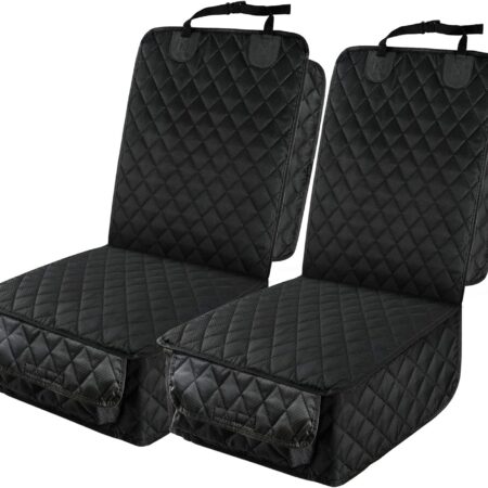Waterproof Front Seat Car Cover 2 Pack, Full Protection Dog Car Seat Cover with Side Flaps, Nonslip Scratchproof Captain Chair Seat Cover Fits for Cars, Trucks, SUVs, Jeep, Black