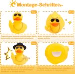 Car Rubber Duck Ornament, Cool Yellow Duck Car Dashboard Decorations Accessories with Top Hat Necklace Sunglasses and Cool Prop (9 cm, Black)