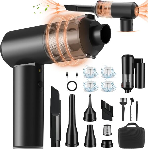 Car  Cleaners, Folding Mini Handheld  Portable Cordless with LED Light, 3 in 1 15000Pa Strong Suction Blower and Sucker for Home, Car, Pet, Keyboard Cleaning #Black