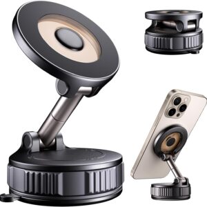 Car Phone Holder — [120+ lbs Ultra-Strong Suction & 2800gf Ultra-Strong Magnetic Force] 360° Freely Adjustable Magnetic Car Phone Mount