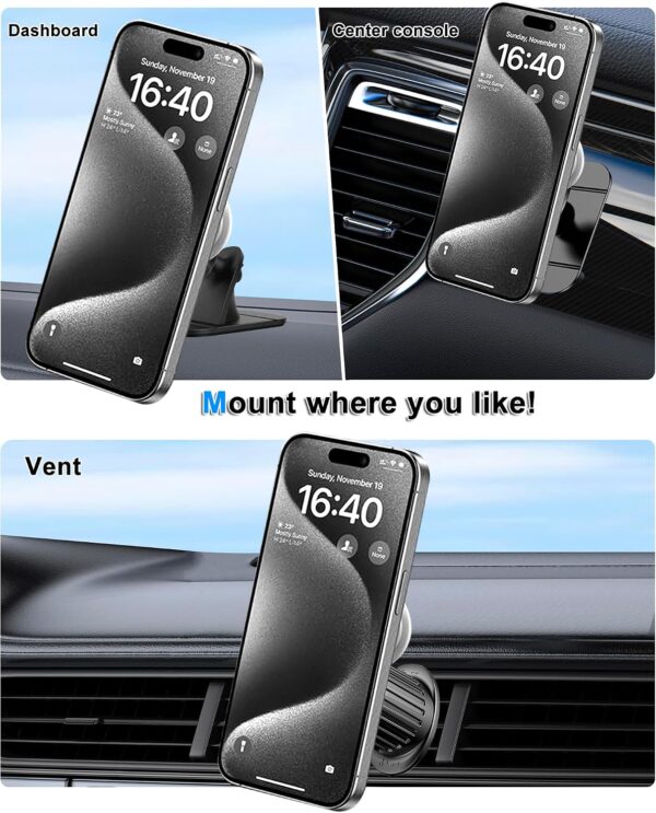 Vent or Dashboard Car Phone Mount for , Dashboard Adapter Adhesive and Vent Clip, Compatible with Most , Fits All Smartphone