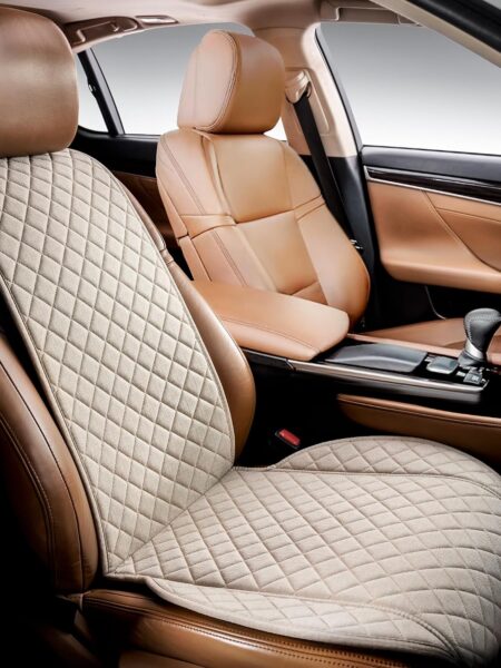 Faux Linen Car Seat Cover for Cars - Durable & Non-Slip - Front Car Seat Protector Covers for Most Automotive, Vans, SUVs, Trucks - 1 Unit - Light Beige