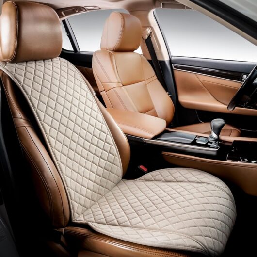Faux Linen Car Seat Cover for Cars - Durable & Non-Slip - Front Car Seat Protector Covers for Most Automotive, Vans, SUVs, Trucks - 1 Unit - Light Beige
