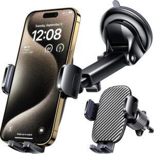Car Phone Mount — Suitable for Windshields, Dashboards, and Air Vents; Universal Hands-Free Car Phone Holder; Can Also Be Used as a Smartphone/Camera Stand